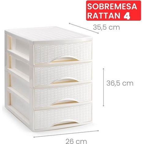Cassettiera Organizer Effetto Rattan 4 Cassetti Bianca 26 x 35 x 36 cm (1/2)