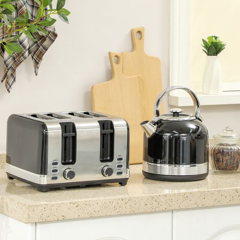 Wasserkocher- und Toaster-Set, 7 Bräunungsstufen, 1,7 L, Kunststoff, Edelstahl, Schwarz