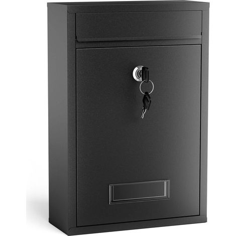 Wiltec – Boîte aux lettres murale verrouillable noire – Acier galvanisé avec revêtement par poudre – Fente 191 x 36 mm – Dimensions 216 x 85 x 320 mm