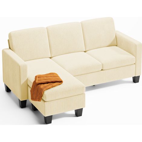 Divano Angolare a L Bealife 3 Posti con Chaise Longue Rivestimento in Velluto a Coste Adatto al Soggiorno 188 x 136,5 x 89 cm Giallo Chiaro
