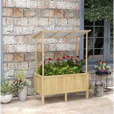 Bac potager surélevé avec couvercle 110 x 60 x 152 cm en bois naturel HAVRYA (1/5)