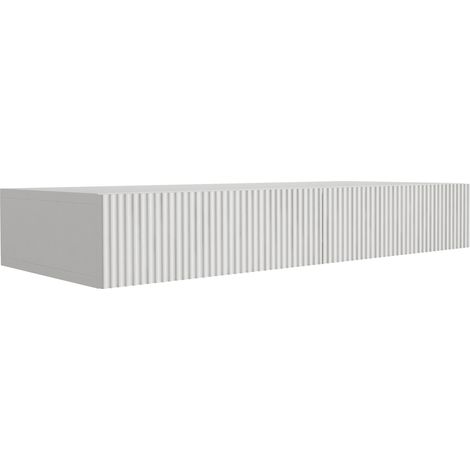 Coiffeuse suspendue avec deu× tiroirs, façade rainurée - Couleur : blanc, 100 × 40 × 16 cm