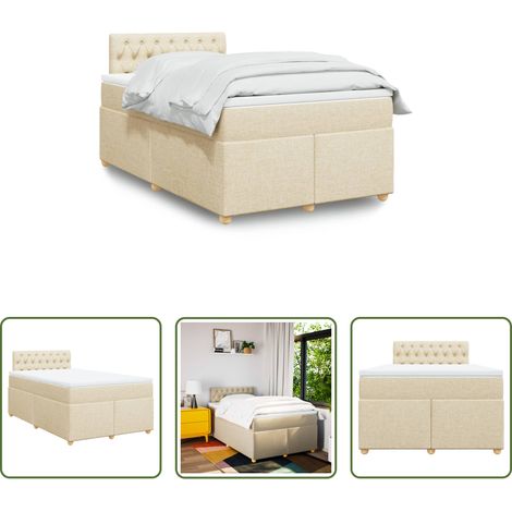 vidaXL Surmatelas - Sommier à lattes de lit avec matelas crème 120x190 cm tissu (1/5)