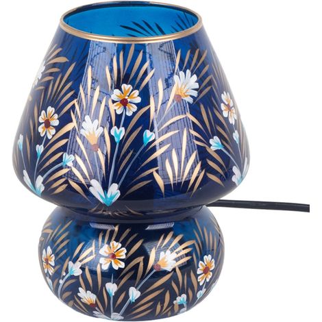 Lámpara de mesa de cristal azul marino con flores blancas 17 cm (1/5)