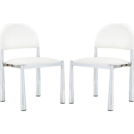 2 sillas de comedor modernas blancas en PU y metal, respaldo semicircular, 80 cm (1/5)