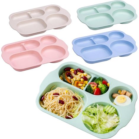 Assiettes Divisées 5 Compartiments Lot de 4 pour Repas PP de Qualité Alimentaire sans BPA, Incassable et Compatible Lave-Vaisselle, Idéal pour le Camping et les Sorties (1/5)
