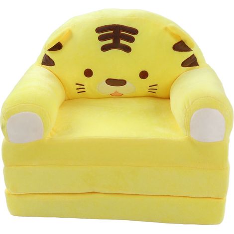 Canapé Pliable Enfant 2 en 1 Lit Dossier Accoudoirs Large Peluche Douce Confort Jaune 50x37x50cm (1/5)
