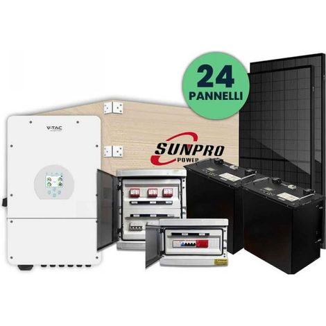 KIT Fotovoltaico Trifase Completo 10KW Con 24 Moduli 400W, Batteria di Accumulo 20kWh, Inverter Trifase Ibrido 10kW, Quadro AC + Quadro DC 10KW da Trifase