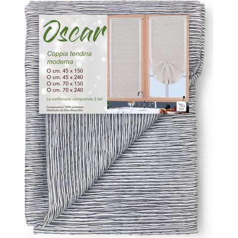 Coppia Tenda Vetro Oscar Grigio – Moderna Semitrasparente in Poliestere Rigato – 2 Teli Eleganti, Lavabile, Pronta all'Uso COPPIA (2 TELI) CM. 70X150