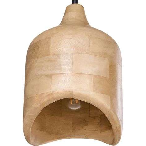 Lámpara colgante boho moderna forma redonda madera de mango marrón claro Pandu