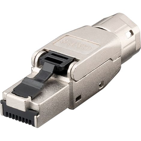 CAT 8.1 connettore RJ45, schermato STP, per montaggio senza attrezzi, per cavi di diametro 5,0-8,5 mm, con tappo a vite, per montaggio IDC senza attrezzi.