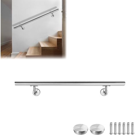 Froadp Handlauf Edelstahl 80cm Treppengeländer Geländer Wandhandlauf inkl. Wandhalterung und Endkappen (1/5)