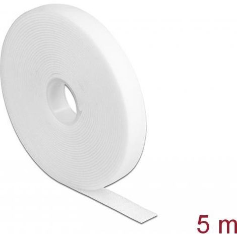 Delock Cinta de gancho y bucle en rollo LA 5 m x AN 13 mm blanco