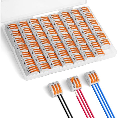 Bornes de Connexion, 55PCS 3 Entrées Connecteur Électriques Rapide de Fil, Électrique Connecteurs D'épissag Automatique à Levier-écrou pour Circuit en Ligne 28-12 AWG, PA/PC Ignifuge (1/5)
