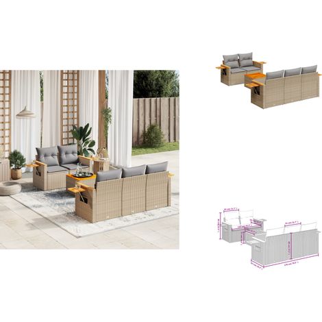 6-tlg. Garten-Sofagarnitur mit Kissen Beige Poly Rattan - Gartenmöbel Set - Esszimmergarnitur - Lounge Möbel - Outdoor Sofa - Rattan Gartenmöbel (1/3)