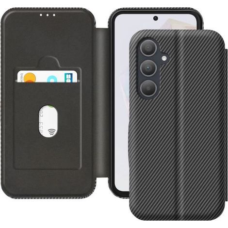 Étui folio - AVIZAR - Samsung Galaxy A35 - Fibre de carbone - Anti-RFID - Support vidéo (1/5)