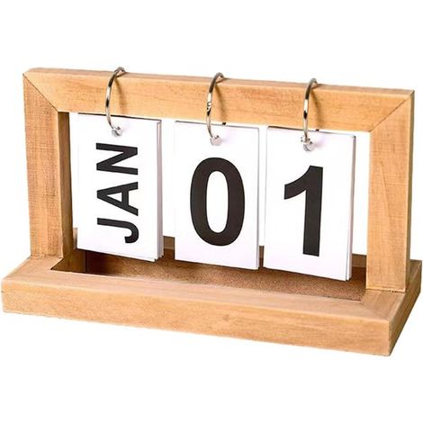 Calendrier perpétuel en bois - Calendrier de bureau rétro - Calendrier de table réutilisable - Décoration vintage pour le bureau et la maison - Calendrier à couverture manuelle - Couleur bois (1/5)