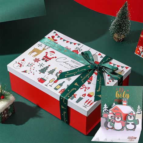 Boîte Cadeau Noël - Boîte Carton Rigide Vide avec Couvercle - Dimensions 29 x 22 x 2,5 cm - Rouge - 1 Pièce (1/5)