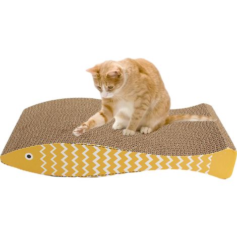 Griffoir pour chat, griffoir réversible en carton, grand format, ondulé, style moderne, avec herbe à chat (1/5)