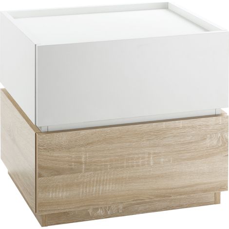 Table de chevet 2 tiroirs empilables HESTIA bois et blanc (1/5)