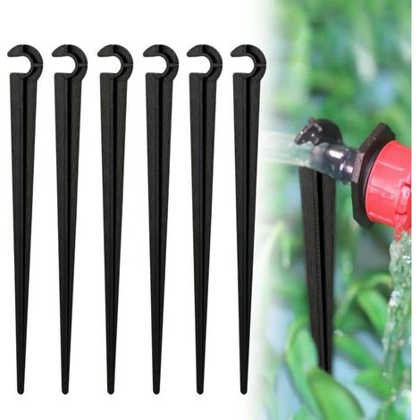 100 piquets de support de tuyau en plastique noir 4-7 mm, fixation solide, pour potager et irrigation (1/5)