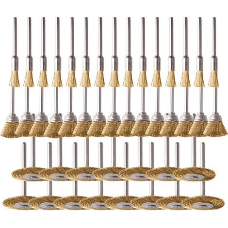Ensemble de 36 mini brosses métalliques électriques pour le polissage, têtes de meulage, disques de polissage en forme de bol pour l'élimination de la rouille (45 brosses métalliques dorées). (1/5)