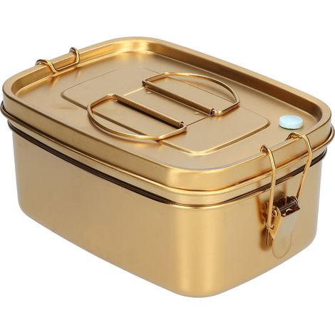 Boîte à lunch portable à 2 compartiments de 1,5 L, étanche, en acier inoxydable 304, style bento, pour la maison et le bureau, couleur or. (1/5)