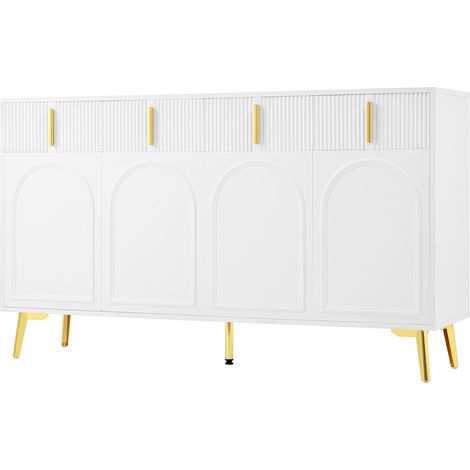 Buffet avec poignées et pieds dorés, 4 portes, 4 tiroirs, avec stratifié amovible, adapté au salon et à la salle à manger, 14037,882 cm. (1/5)