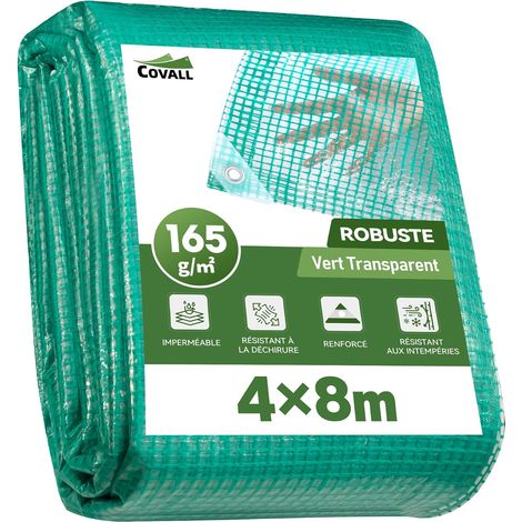 Bâche Renforcée Vert Transparent avec Œillets en Aluminium – Imperméable et Résistant aux Déchirures pour Extérieur, Jardin, Terrasse et Serre – 165 g/m² HDPE – 4x8 m (1/5)