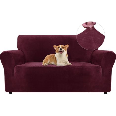 1 Housse de canapé, Velours extensible, Polyester durable, Antidérapant, Salon 2 places (1/5)