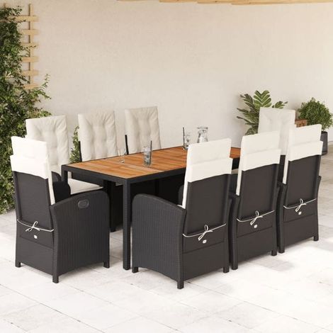 Ensemble à manger de jardin - 3212229 - 9 pièces - Résine tressée noir - Table 190x90 cm (1/5)