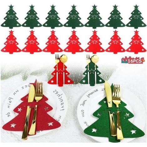 Porte-couverts de Noël - Non spécifié - 16 pièces - Feutre - Rouge et vert - Design arbre de Noël rouge, vert ve POT PORTE-COUVERTS (1/4)