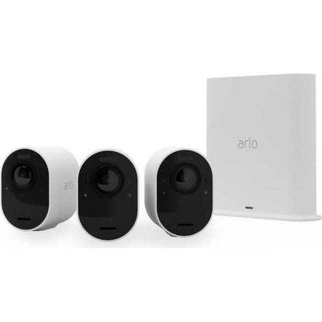 Arlo Ultra 2 - Pack de 3 caméras de surveillance Wifi sans fil - Blanc - 4K - Batterie de 6 mois- Champ de vision a 180°
