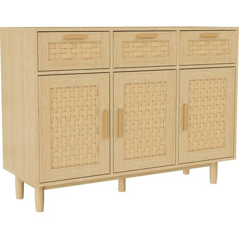 Buffet salon et cuisine, Meuble de Rangement, Commode, Buffet Enfilade, 107,9 x 40 x 80 cm, 3 Tiroirs, 3 Portes, Style moderne, Chêne
