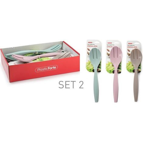 Set 2 Pezzi Posate in Plastica per Insalata 3 Colori (1/2)