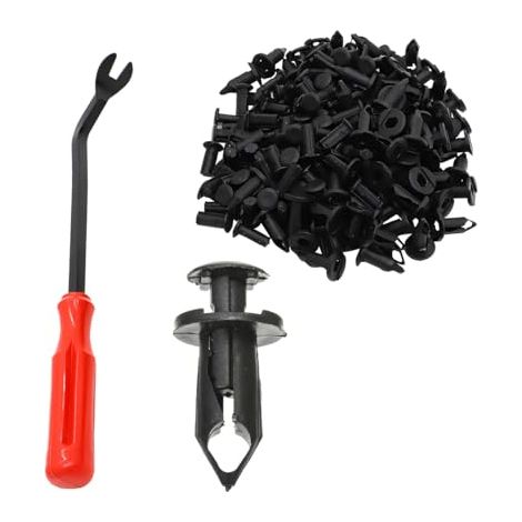 Mandark Lot de 100 clips de retenue de pare-chocs de voiture, rivets en plastique de 8 mm avec outil de retrait de fixation, accessoires de goupille automatique, compatibles avec Rancher Foreman (1/5)