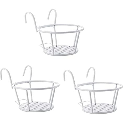 3 Pack Metal Flower Pot Holders - Hanging Flower Shelf with Flower Pot Hooks - Hanging Railing - for Garden, Balcony, Fence, Indoor and Outdoor (1/5)