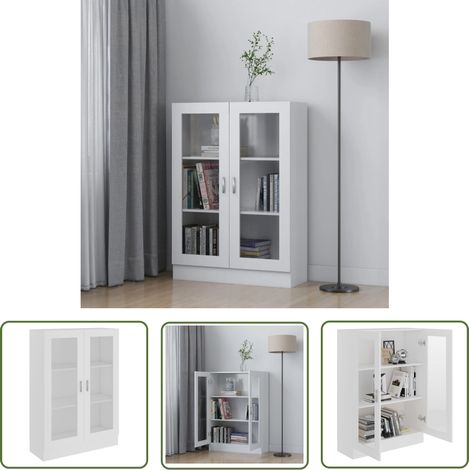 The Living Store Armoire à vitrine Blanc 82,5x30,5x115 cm Bois d'ingénierie - Bibliothèque - Meuble De Rangement - Armoire Vitrée - Meuble Blanc - Étagère Ouverte (1/5)
