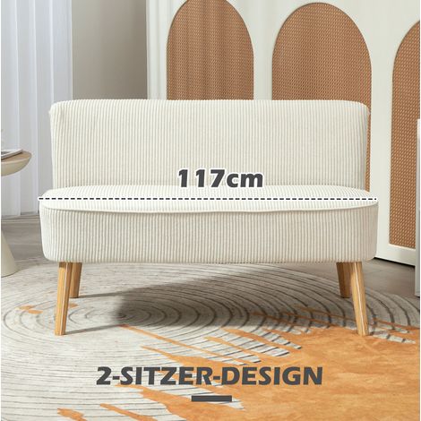Sofá de 2 plazas (117x56.5x77 cm), asiento amplio, respaldo cómodo, estructura de madera, blanco crema (1/5)
