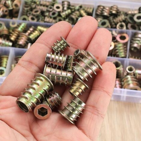 Insert Fileté Pour Bois - M4 M5 M6 M8 M10 - Alliage De Zinc Hexagonal - Lot De 230 Pièces (1/4)