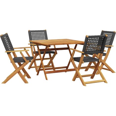 Maison Exclusive - Set da Pranzo per Giardino 5pz Nero Polyrattan e Legno Massello