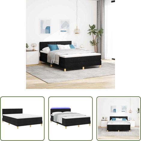 vidaXL Lits modernes - Lit à ressort LED avec matelas avec LED Noir 140 x 190 cm tissu (1/5)