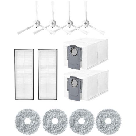 Kit d'accessoires de 12 pièces pour l'aspirateur robot Roborock Q Revo/P10, comprenant 4 chiffons, 2 sacs à poussière, 4 brosses latérales et 2 filtres. (1/5)