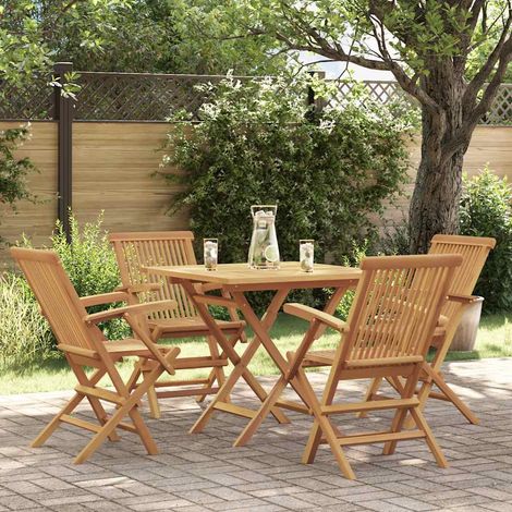 Juego de comedor para jardín 5 piezas madera maciza teca