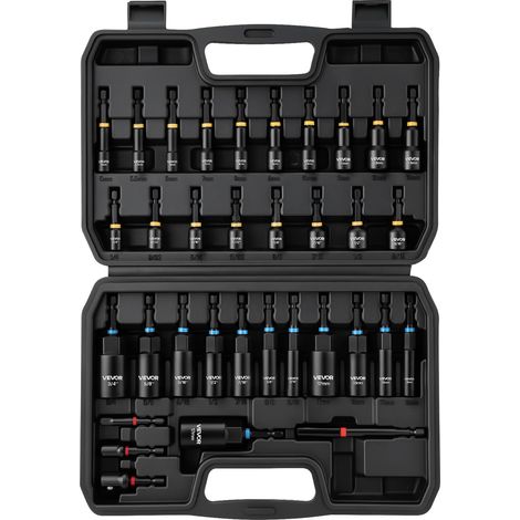 Jeu de Douilles, 34 PCS, Tailles SAE et Métriques, Coffret de Douilles Magnétiques pour Visseuse, pour Auto Maison et Bricolage, avec Adaptateurs, Rallonge pour Embouts et Mallette de Transport (1/5)