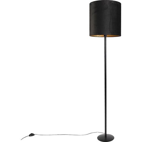 QAZQA Black Floor Lamp with Black Velvet Lampshade with Gold