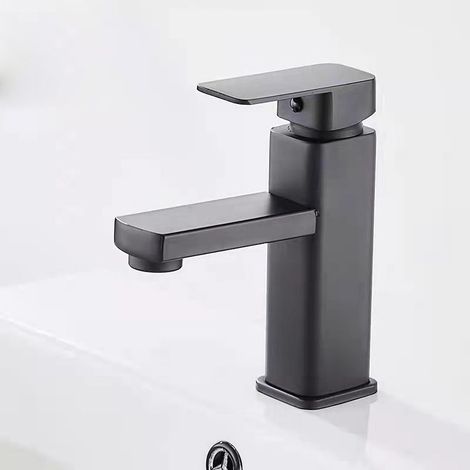 robinet de lavabo de salle de bain à trou unique, robinet de baignoire en acier inoxydable, robinet de lavabo (noir, 17,5 x 10,5 cm) (1/4)