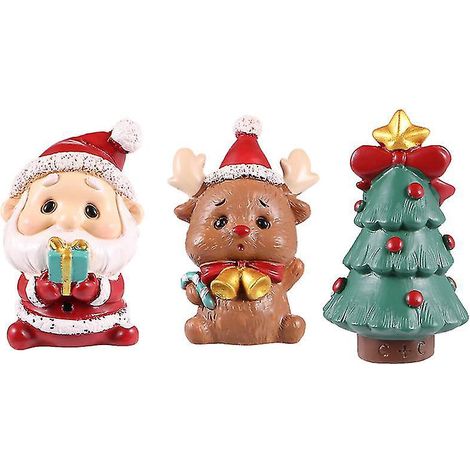 Lot de 3 figurines en résine Père Noël et bonhomme de neige (1/3)