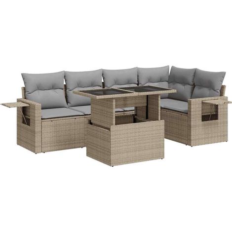 Set Divano da Giardino 6 pz con Cuscini Beige in Polyrattan vidaXL (1/5)