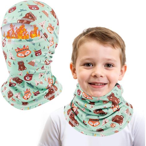 Kinder Sturmhaube Winter Fleece warm winddicht für Jungen Mädchen 4-10 Jahre Bär Grün (1/5)